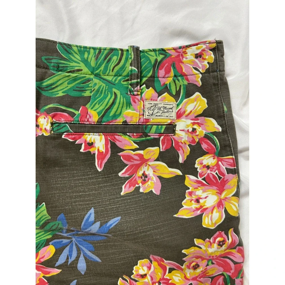 Polo Ralph Lauren Mens 36 Tropical Floral Shorts Straight Fit Green Pink Orchid